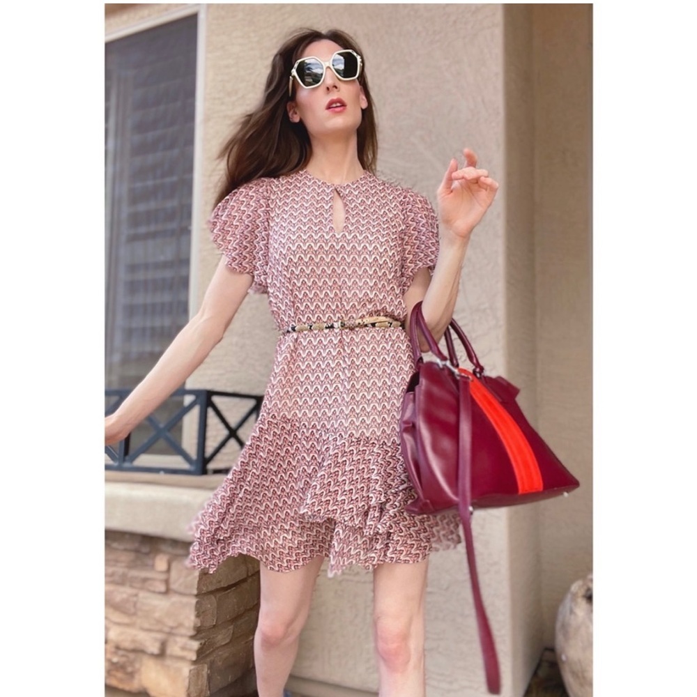 Reiss Red and White Patterned Midi Dress